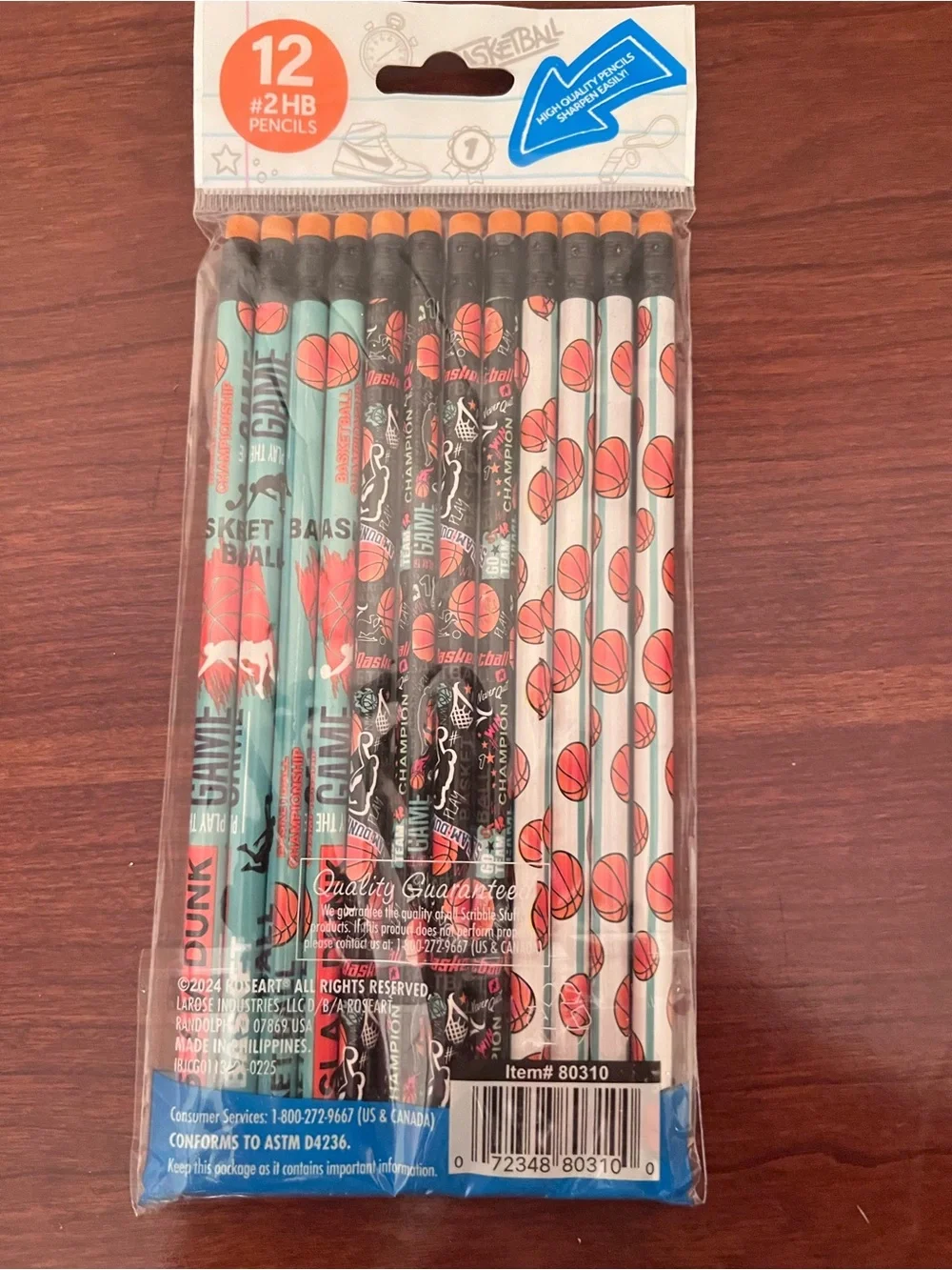 Scribble Stuff 12-Pack Pencils Basketball Theme #2HB Pencils Non Toxic NEW